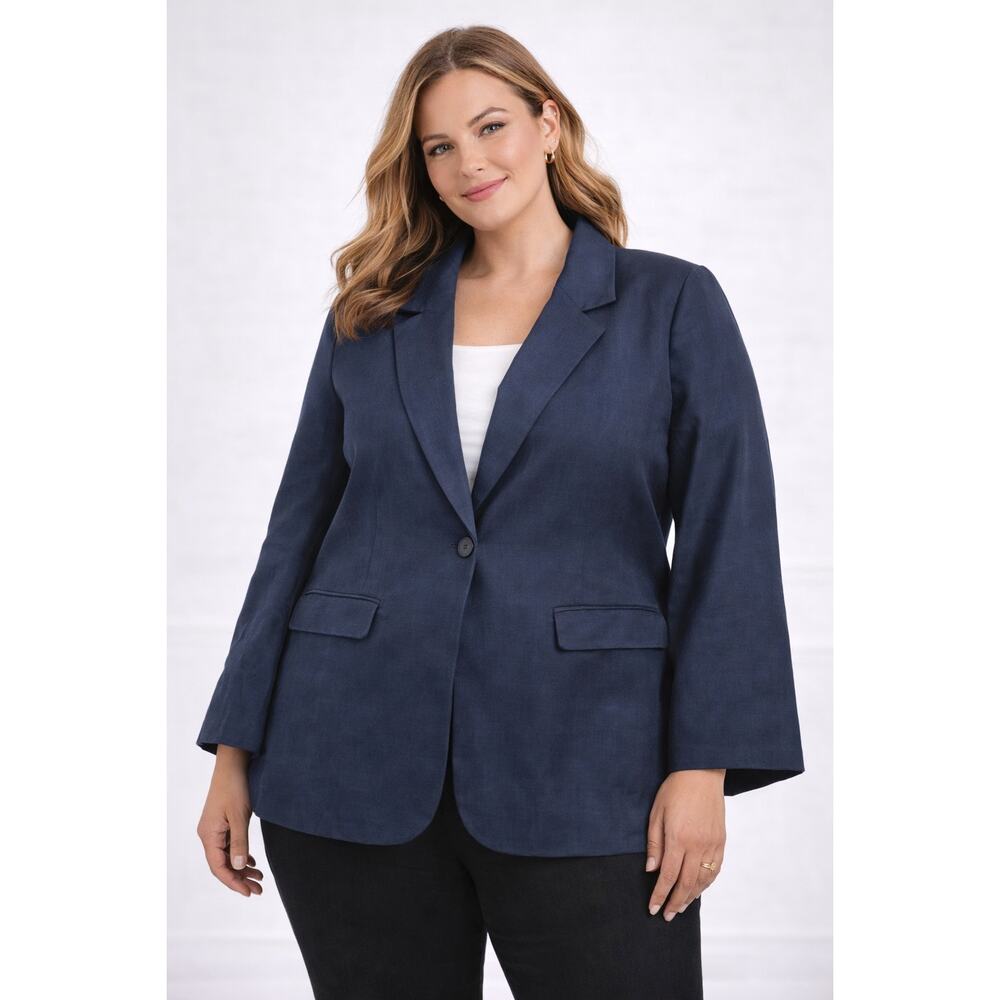 Eloquii Blazer Women Navy Blue Woven Tailored One Button Career Jacket Size 18